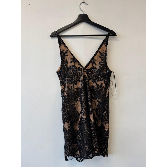 Free People Dress Womens 2 Black Lace Sequin Sheath Slip Party Cocktail - Picture 4 of 8